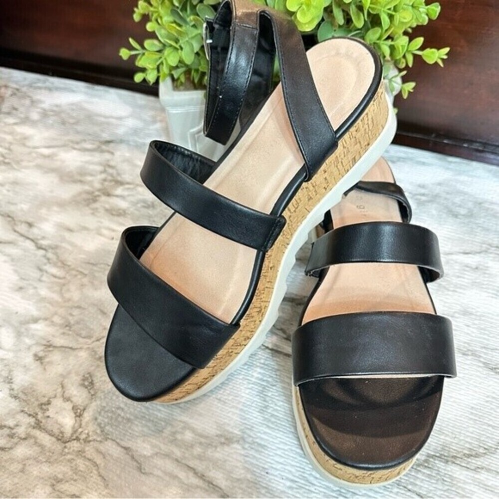 Madden Girl Black Salina Cork Look Wedge FlatForm Sporty Sandal Sz 9 - Picture 4 of 16